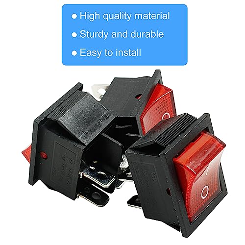 KCD4 Rocker Switch with Red LED Light - 4 Pins, 2 Position, 3 Pcs