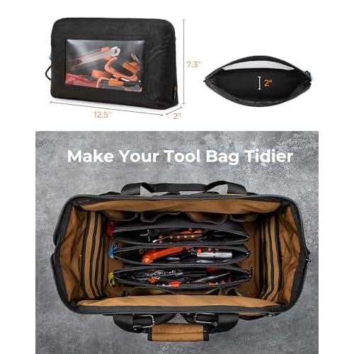 Tool Pouch with Clear Window, 1680D Oxford Small Tool Bag, Heavy Duty Tool Pouches with Zipper, Clear Utility Bag Zipper Pencil Pouches for Organizing and Storage, Pencil Case, 3 Pack