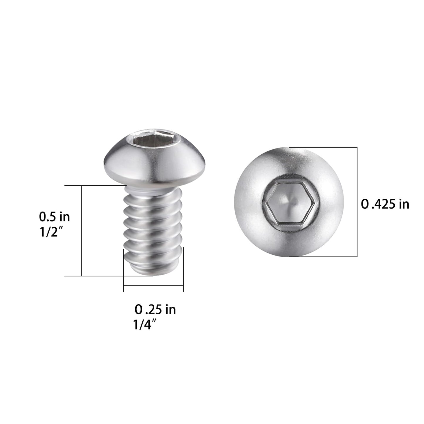 Wensilon (50Pcs) 1/4-20 * 1/2 Button Head Socket Cap Bolts Screws, 304 Stainless Steel, Allen Hex Drive, Bright Finish, Fully Machine Thread