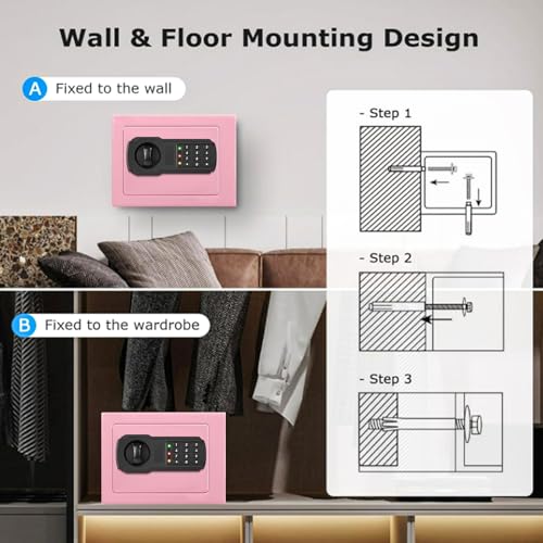 Small Mini Fire Safe Box for Home, 0.3 Cubic Feet Medication Lock Box, Security Money Safes with Digital Keypad, Spare Keys, Personal Safes for Money, Jewelry, ID Documents