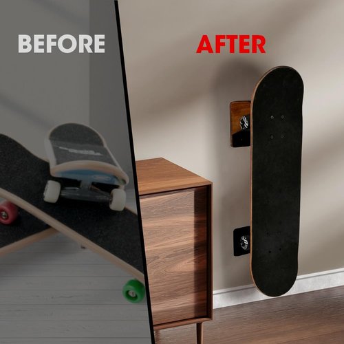 J JACKCUBE DESIGN Skateboard Wall Mount Storage Rack, Longboard Organizer Vertical Display Holder Deck Garage Storage and Floating Shelf with Sturdy Steel & Wood - MK1306A