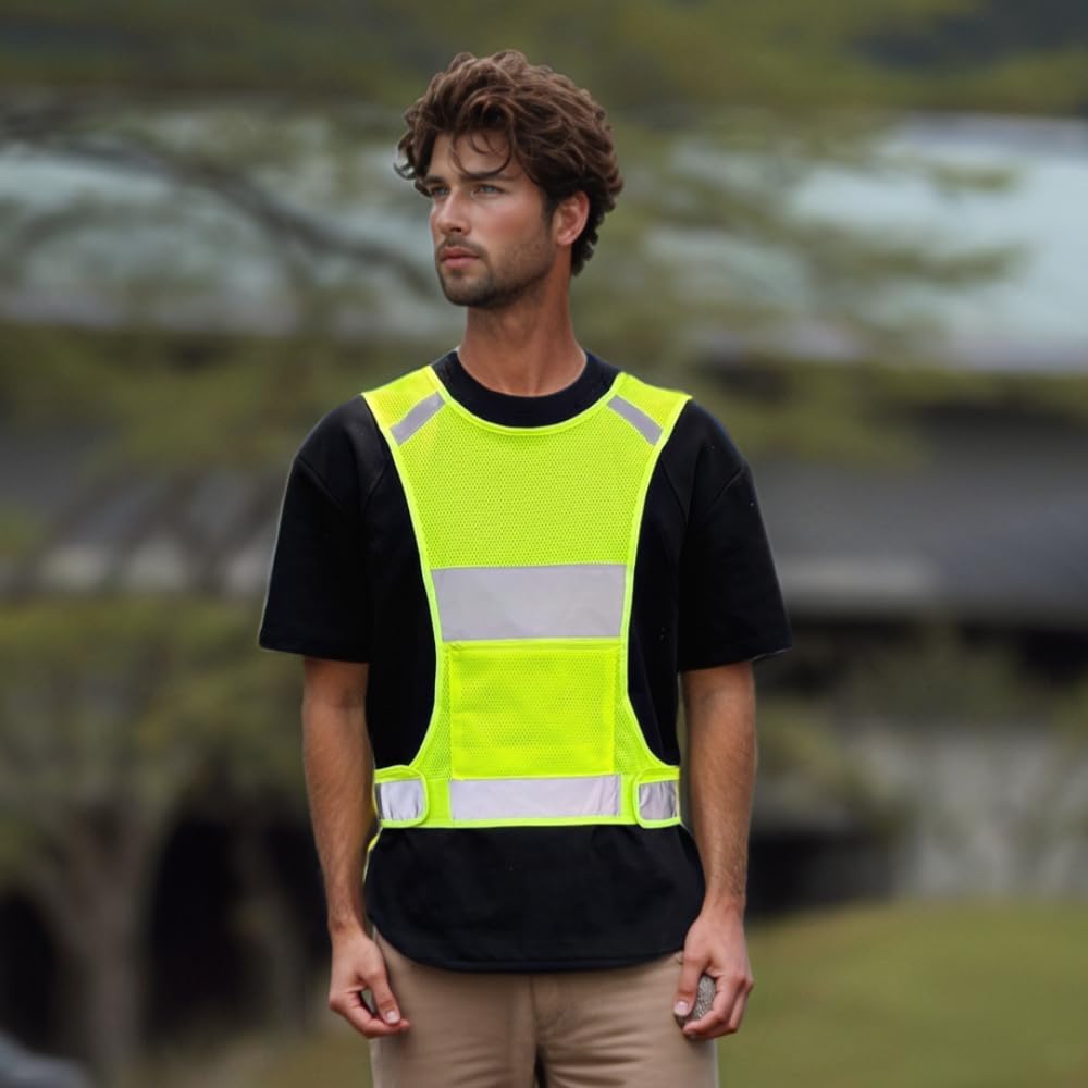 IDOU Reflective Vest Safety Running Gear with Pocket, Ultralight &Adjustable Waist&360°High Visibility for running,Jogging,biking,motorcycle,walking,women & men (neon yellow, X-Large)