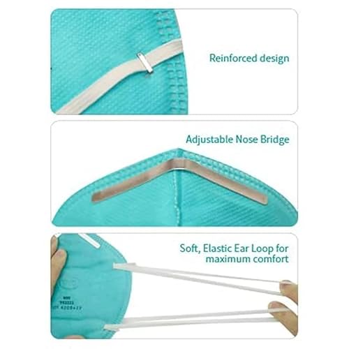 BYD Green Particulate Respirator Model DE2322 (Approval Number TC-84A-9315) 100 Pack (5-Box) w. Individually Wrapped,Breathable Disposable Foldable Safety Mask w. Head Strap & Nose Wire for Tight Fit