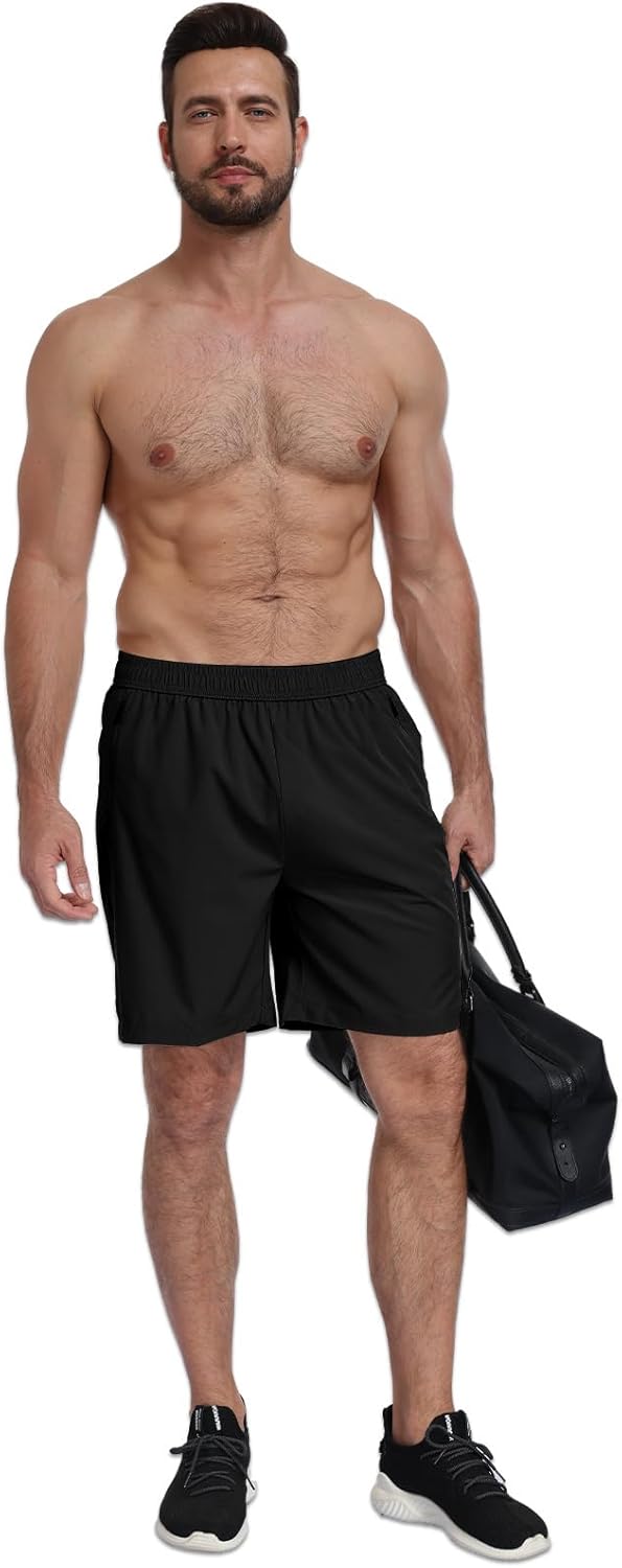 Skiennix Men's Athletic Gym Shorts - Lightweight Quick-Dry 7" Running Shorts with 3 Zipper Pockets