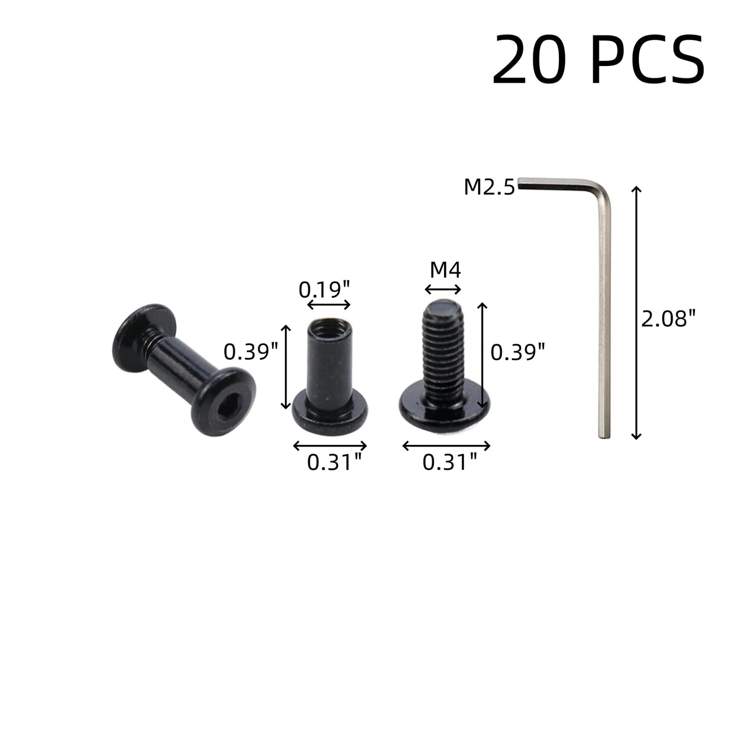 Oedema M4×10mm Binding Post Screw Stainless Steel Socket Cap Screws Barrel Nuts and Bolts with Hex Wrench for Furniture Bed Cabinet Cupboard Table Set of 20
