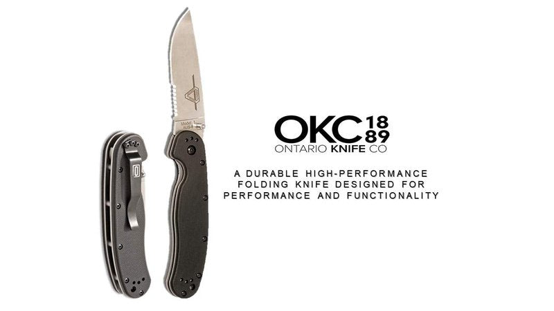 Ontario Knife Company Company 8849 Rat-1 Satin AUS-8 Stainless Steel 3.50" Serrated Edge Blade Black Nylon Handle 4-Position Reversible Clip Folding Knife for Outdoor, Tactical, Survival & EDC (Black)