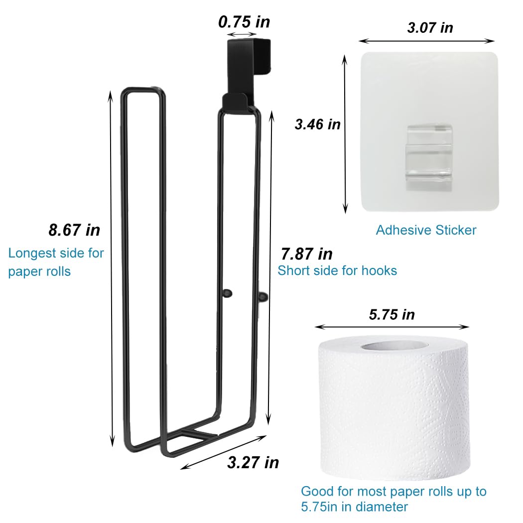 Matte Black Toilet Paper Holder Wall Mount, Storage Extra 2 Roll Tissue, Over The Tank Toilet Paper Holder, Tissue Holder for Bathroom Organizer, Small Bathroom Essential for New Home, 1Pcs