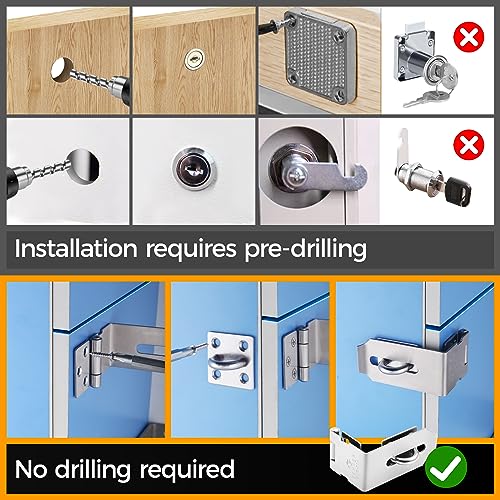 Hasp Latch 2 Pack, 90 Degree Solid 304 Stainless Steel File Cabinet Lock Desk Drawer Lock, Safe Security Padlock Latch Hasp Lock for Personal Privacy, (1.96 inch)