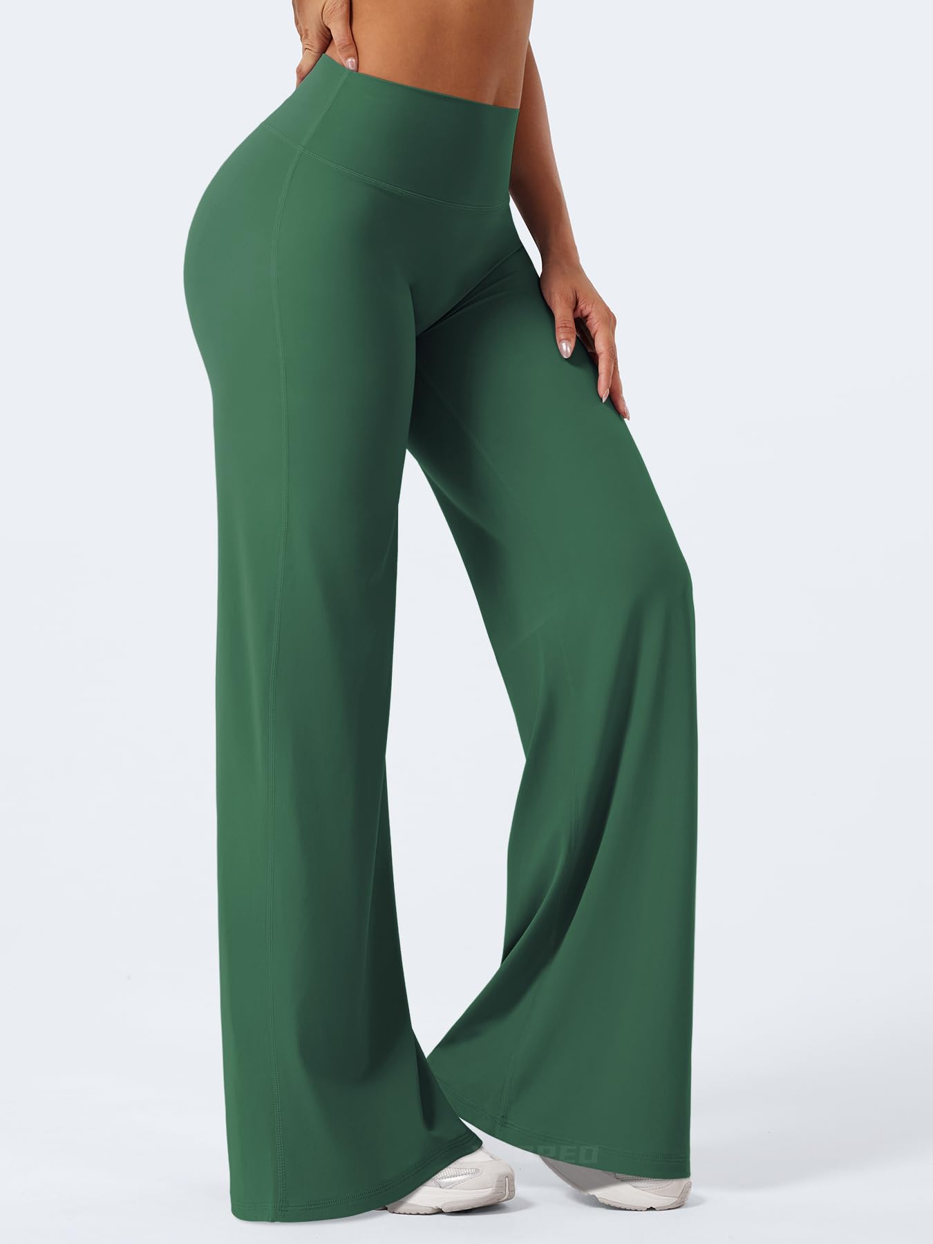YEOREO Workout Leggings Womens No Front Seam Straight Leggings 35" High Waist Buttery Eddiy Gym Yoga Pants Dark Green L