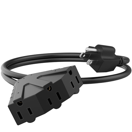 PLUGTUL 2FT Outdoor Extension Cord with Multiple Outlets, 14 Gauge, 3-Outlet, SJTW, 15A 14AWG 1875W SJTW, ETL Listed - Great for Garage, Garden and Home, Black