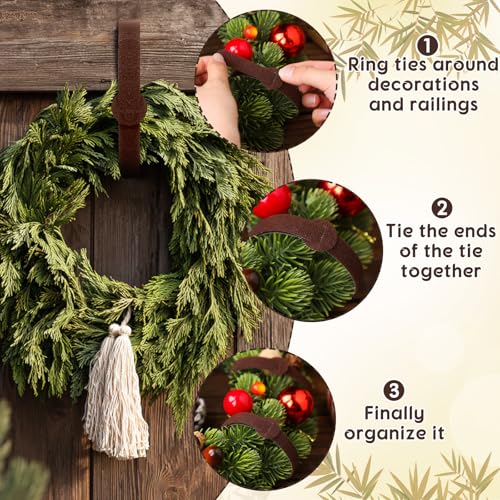 80 Pcs 12 Inch Christmas Garland Ties Brown Adjustable Holiday Banister Ties Reusable Fastener Strap Nylon Garden Plant Cable Strap Christmas Tree Wreath Hook Loop Organizer for Home Office