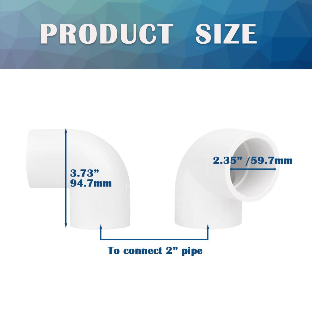 HayEastdor 2PCS 2 Inch White PVC 90 Degree Elbow Adapter Pipe Fittings 2 Way Right Angle Pipe Corner Coupling Connectors for Sprinkler, Drip Irrigation System HE051-2
