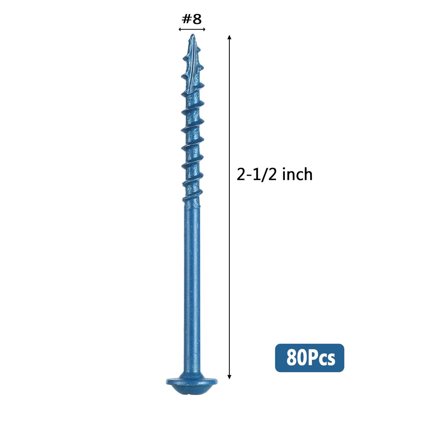 VGBUY Pocket Hole Screws 2 1/2 Inch, 80Pcs Pocket Screws #8 x 2-1/2", Blue Coated Wood Screws for Exterior, Coarse Thread Square Drive, Self-Tapping Tip