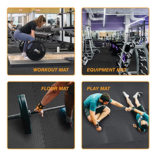EVA Exercise Floor Mats - Interlocking Foam Tiles, 0.5 Inch Thick, 24 SQ FT - Black