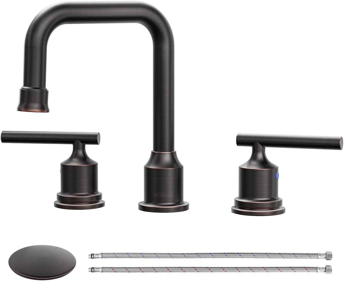 Brushed Nickel 8-Inch Widespread Bathroom Faucet with 360° Swivel Spout - Modern 2 Handle Lavatory Sink Fixture