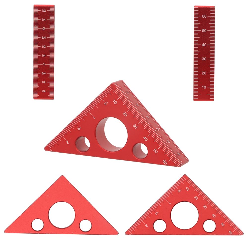 KETIPED Aluminum 45/90 Degree Layout Thickened Triangle Ruler,Imperial and Metric Scales Isosceles Right Triangular high-Precision Measuring Ruler,Square Measuring Tool for Woodworking,MG-045R