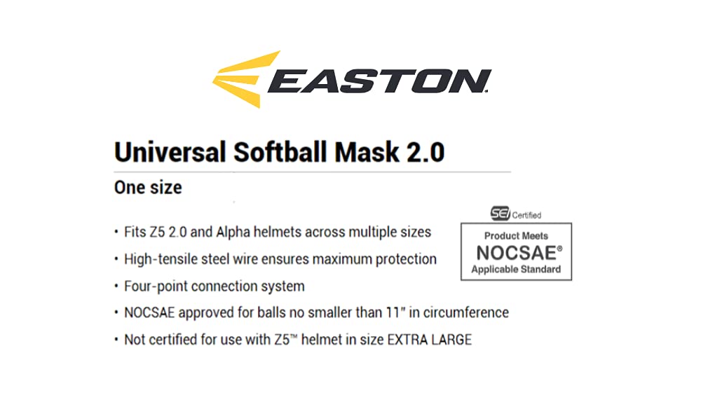 Easton | Universal Fastpitch Softball Facemask | Fits Easton Z5 2.0 and Alpha Batting Helmets | Chinstrap + Hardware Included
