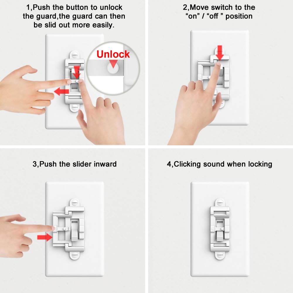 Light Switch Cover Guard,Toggle Lightswitch Coverplate Lock,Child Proof Light-Switch Plate Cover Prevents Kids or Accidental Turned On/Off (Gross White, 8 Pack)