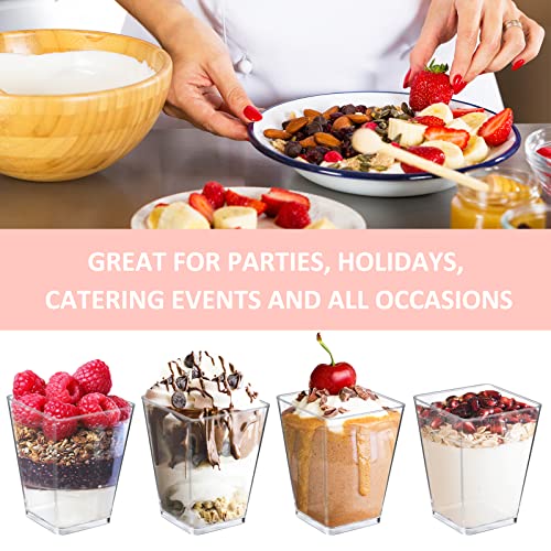 Eupako 160 Pack 5 oz Clear Plastic Mini Dessert Cups Square Parfait Cups for Fruit, Pudding, Mousse, Ice Cream, Party, Wedding