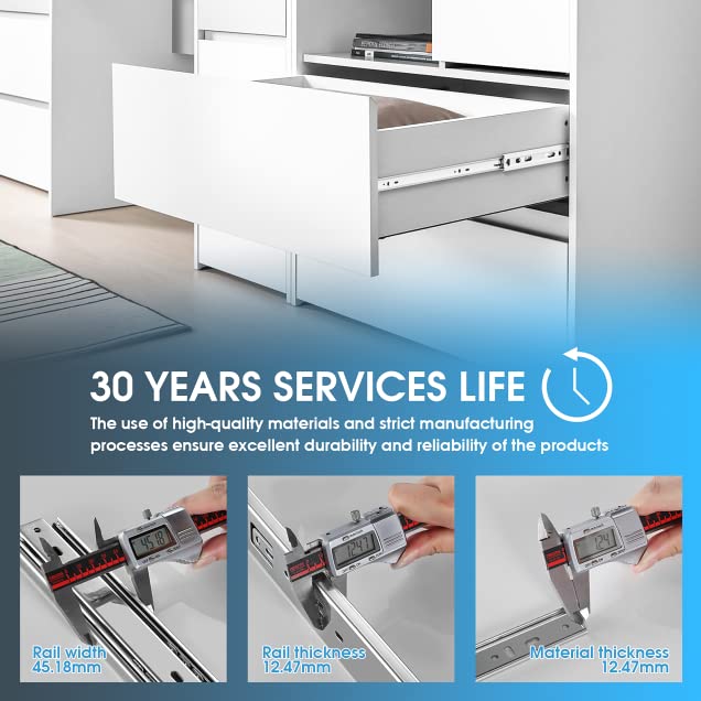 SHUHANG 10 Pair Full Extension Drawer Slides 8 10 12 14 16 18 20 22 24 Inch Ball Bearing Rails 100 lb Load Capacity Side Mount Cabinet Dresser Glides Wardrobe Kitchen Trash Can Slider Runners Silver