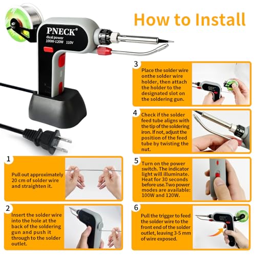 Automatic Soldering Gun Kit, 100W/120W Dual Power Soldering Iron Kit with Ceramic Heater, 5 Tips, Pump, flux, Tweezers for Electronics Welding Repair DIY