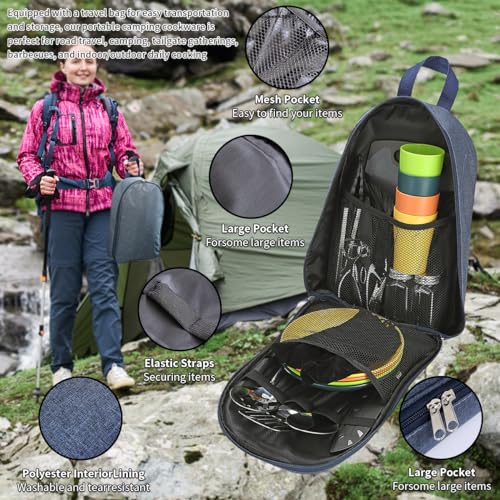 Camping Utensil Set – All-in-One Stainless Steel Cookware & Dinnerware for 4