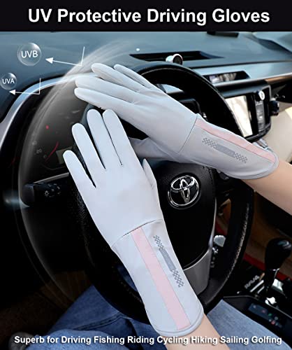 UV Protection Gloves for Women - Full Finger Beige Sun Gloves