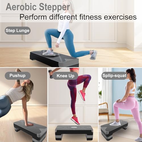 Adjustable Aerobic Step Platform with 4 Risers - Grey