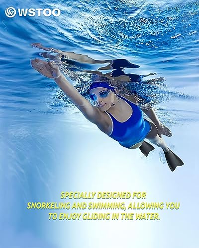 WSTOO Silicone Swim Fins for Adults & Youth Black 10.43-11.02" - Training Flippers for Swimming & Snorkeling