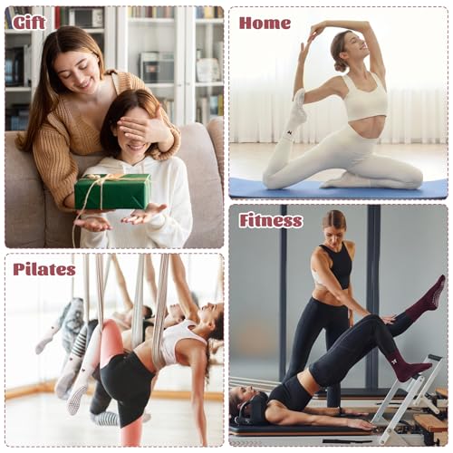 Cute Pilates Socks with Grips - Bow Ruffle Anti-Slip Socks - 4 Pairs