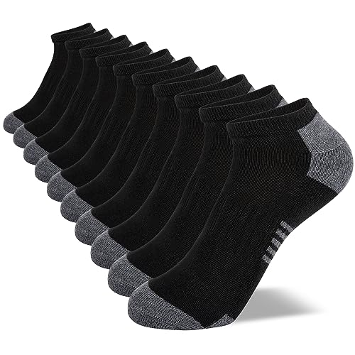 Boys Low Cut Ankle Socks - 10 Pairs, Cushioned Sole, 7-10 Years / Black
