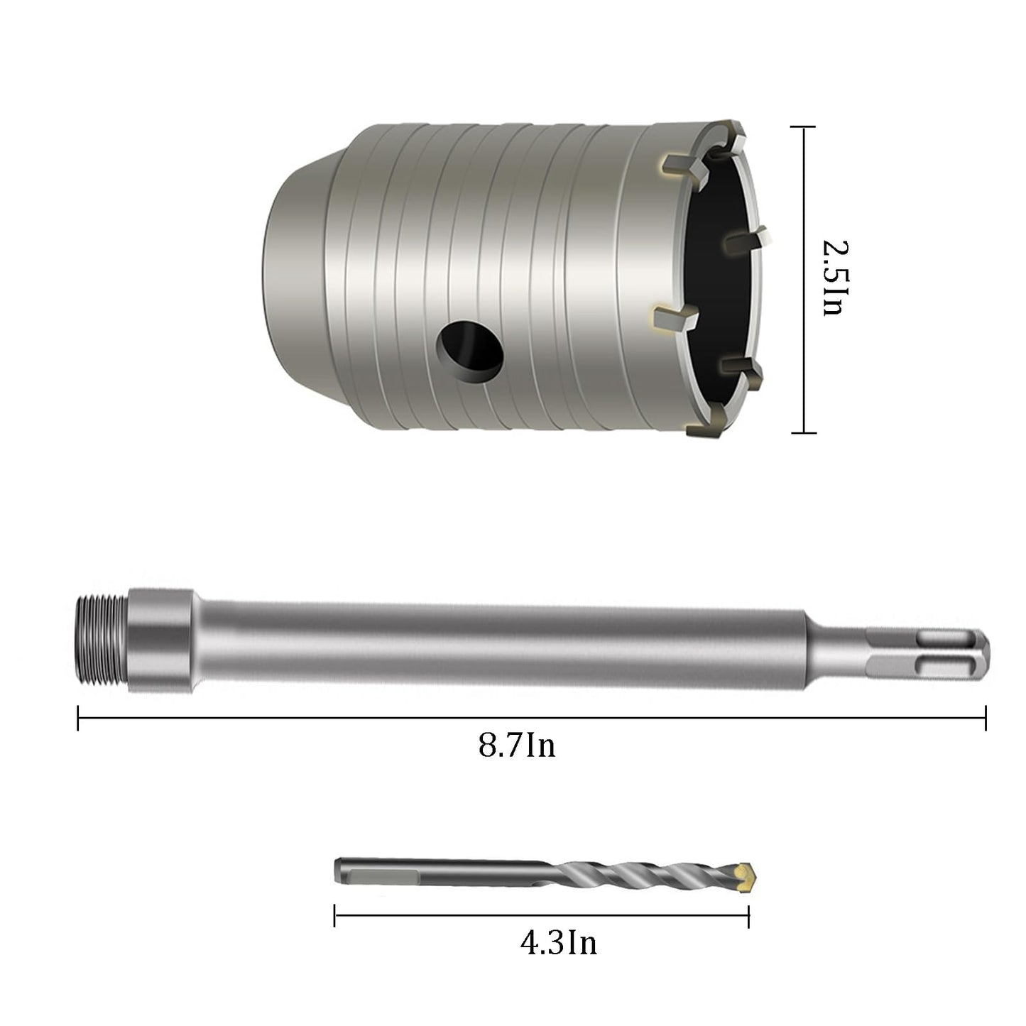 WUWEOT 2 Set 2 1/2 Inch Concrete Hole Saw with 220mm Plus Shank, 65mm Wall Hole Saw Drill Bit for Cement Brick Concrete Stone Wall