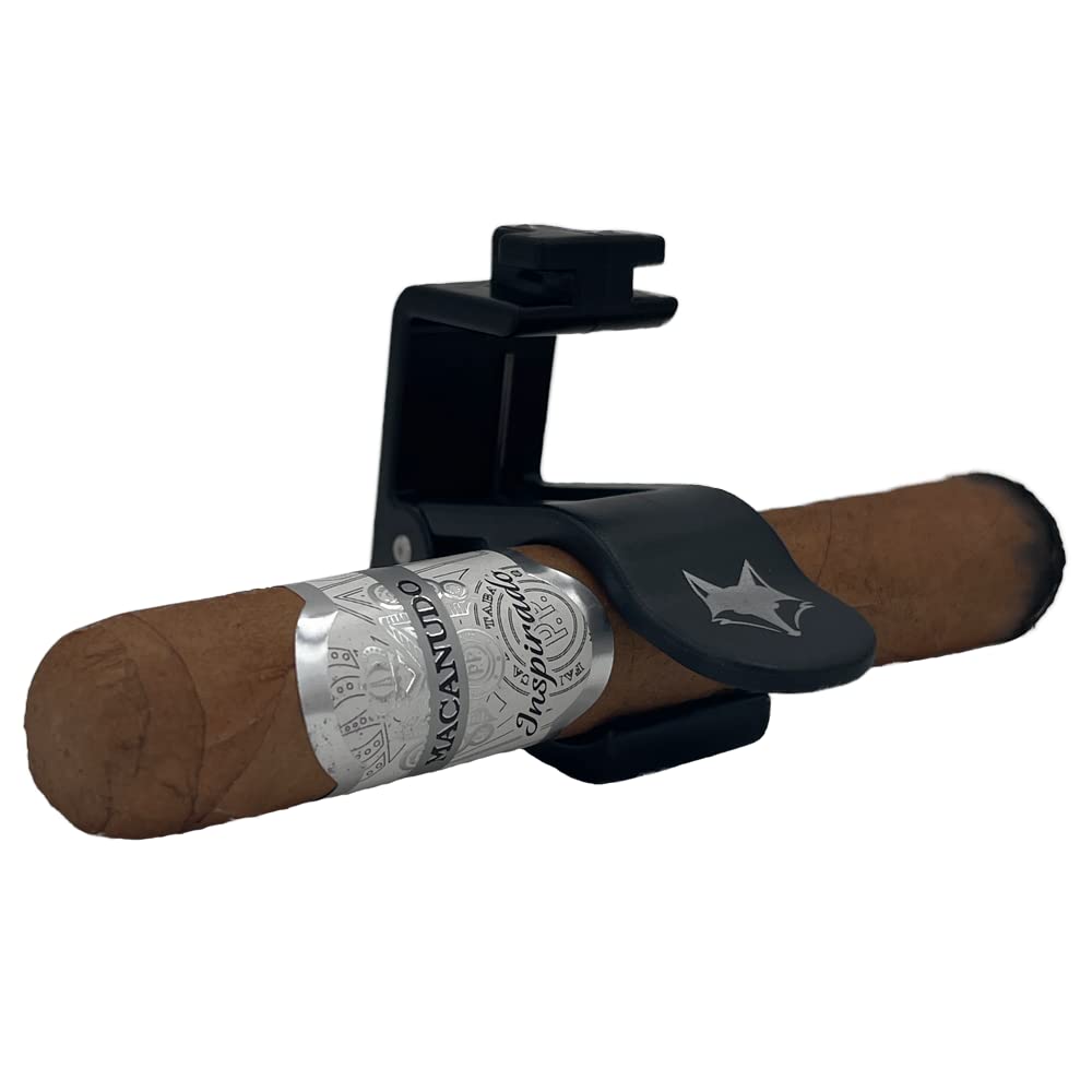 Desert Fox Golf Phone Caddy + Cigar Holder – Adjustable Golf Cart Phone Mount with Secure Cigar Clip – Hands-Free GPS & Golf App Access – Fits All Phones & Cigars (Black)
