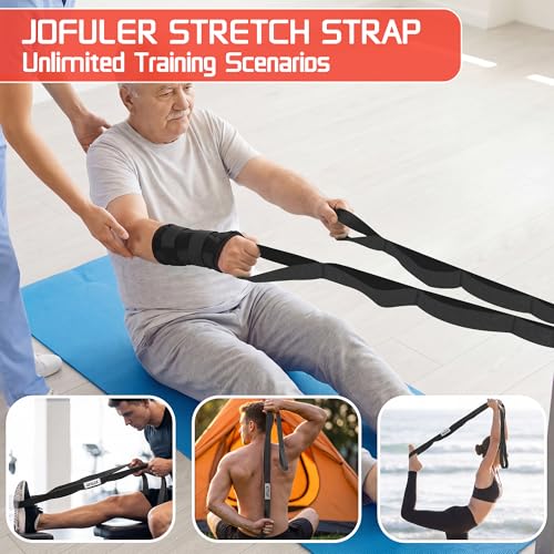 Non-Elastic Stretching Strap with 10 Loops - Physical Therapy Yoga Band - Black