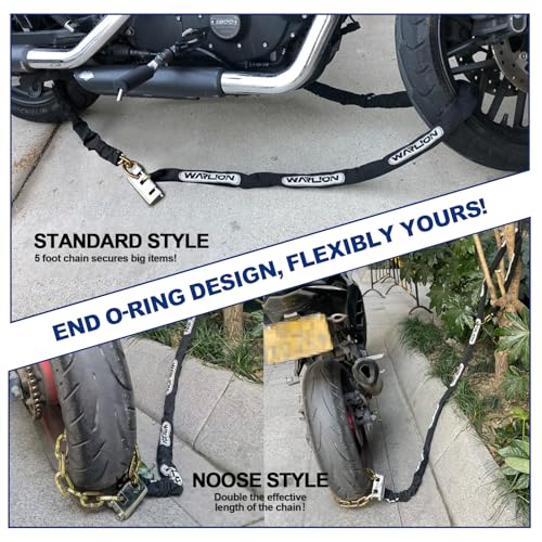 WARLION Black Heavy Duty Security Chain 5ft x 3/8in - Anti-Theft Motorcycle & Equipment Lock