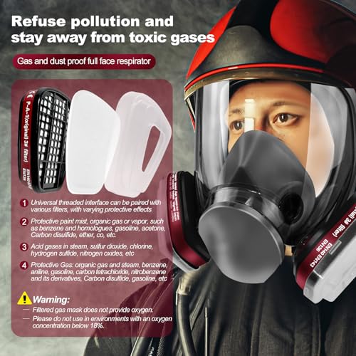 Full Face Respirator Mask - Gas Mask with Filter Cartridges for Painting, Sanding, Asbestos, Fume, Resin and Dust