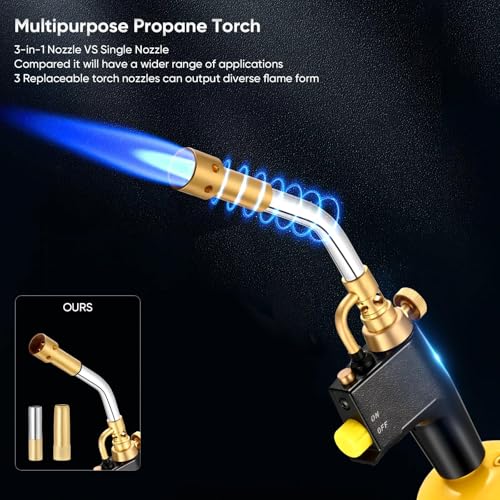 Heat Propane Mapp Torch Multi Purpose Includes 3 Nozzles/Tips High Intensity Trigger Start Torch Heat Shrink Torch