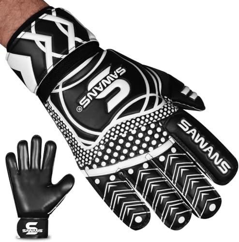 SAWANS Black Goalkeeper Gloves for Soccer - Youth & Adult, Double Layer Grip & Breathable Palm, Size 10