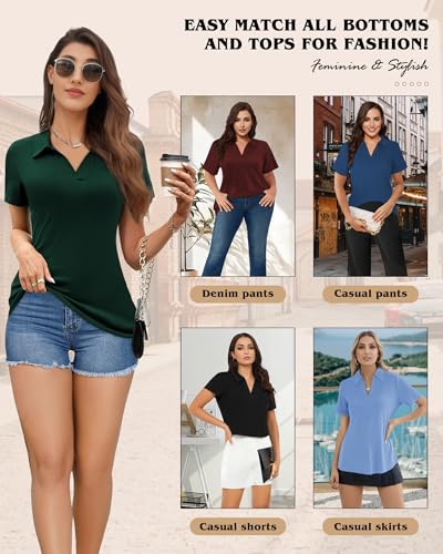 V-Neck Business Casual Polo Shirt for Women - Black, XXL