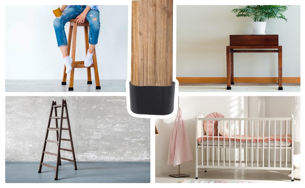 Geesatis 1.6" X 0.7" Oval Chair Leg Caps, PVC Table Chair Leg Cover, Hardwood Floor Protector, Double Thickness, Black, PVC, Rectangle,20 Pack