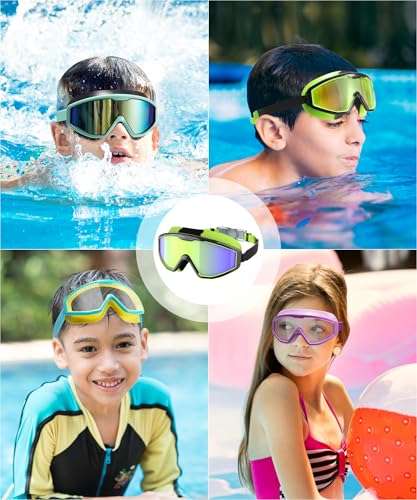 NSSIW Kids Swim Goggles 3 Pack - Anti-Fog, No Leak, Nose Clip & Earplugs - Black Green & Gold Variants