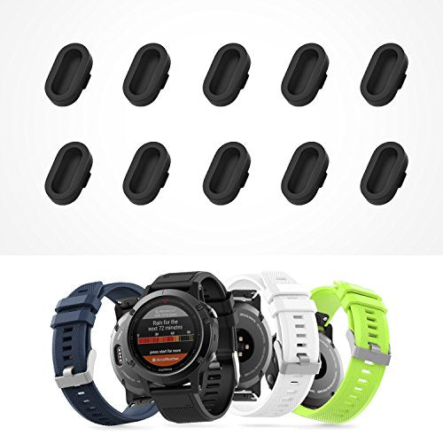 10-Pack Silicone Charging Port Dust Plugs for Smart Watches - Black