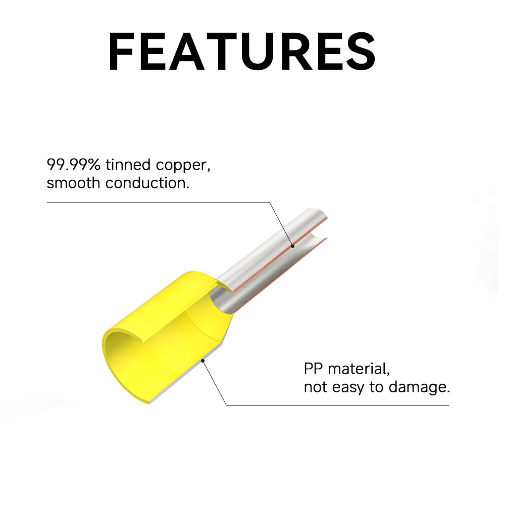 HKS 80PCS Wire Ferrules Connectors - AWG2-35.0mm² Copper Barrel Pin Cord Ends Insulated Ferrule Terminals for Wiring Electrical Crimp E35-16 Black