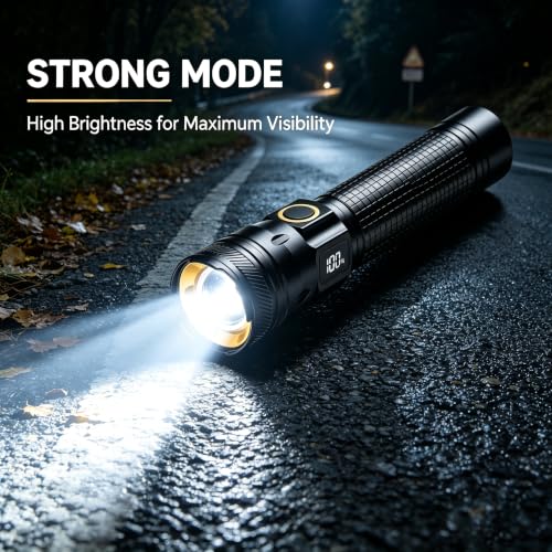 Gotellx 1 Pack Rechargeable LED Flashlight with Digital Power Display, USB-C