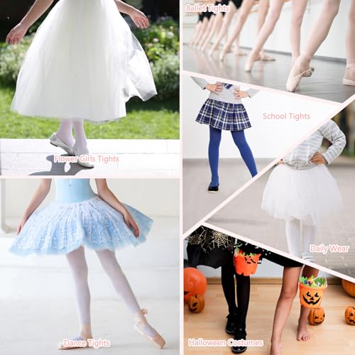 Girls Ballet Dance Tights 90D Opaque Soft Velvet - White, 6-8 Years