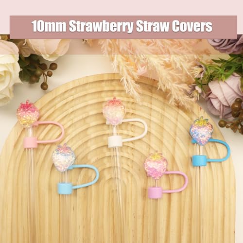 5-Piece 10mm Silicone Strawberry Straw Cover Set for Tumblers - Strawberry-A