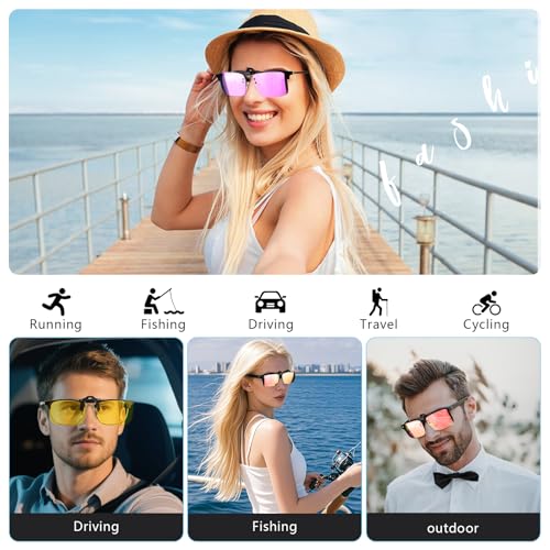 Polarized Clip-On Sunglasses 4 Pack - Fit Over Prescription Glasses - Pink & Purple