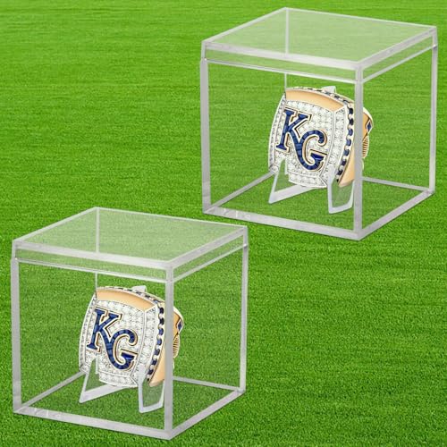 Clear Acrylic Championship Ring Display Case - 2 Pack Cube Holder