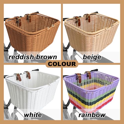 RainFlowwer Large Woven Bike Basket Front for Adult Bike - Red Brown