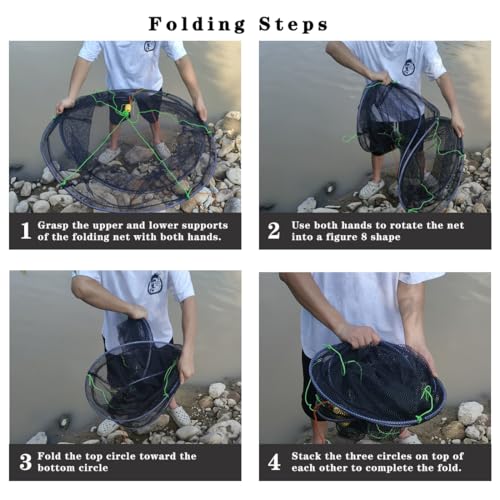 Drasry Collapsible Fishing Net 39.4x31.5in Rubber-Coated Bait Trap for Crayfish Crab Lobster Minnow Shrimp